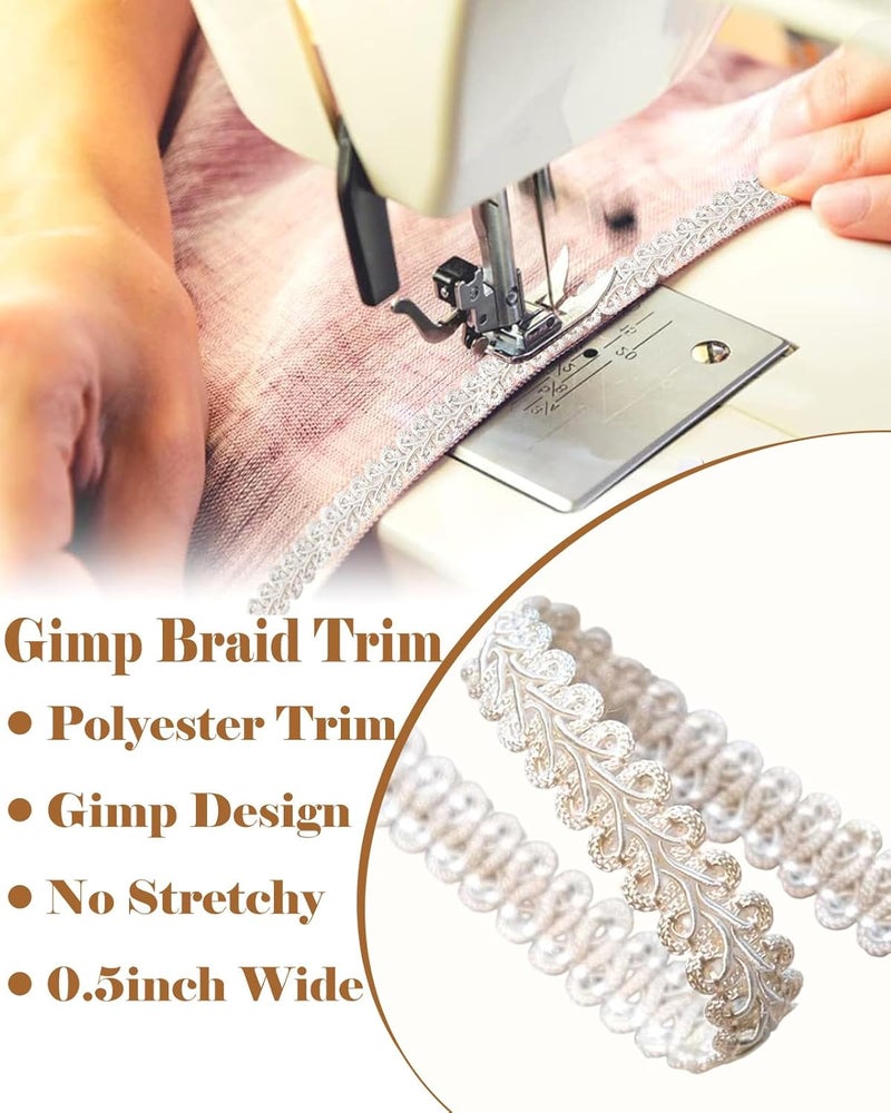 MSCFTFB 14 Yards Gimp Braid Trim,1/2 inch Gift Wrap Ribbon, Woven Fabric Lace Trim for Upholstery Costume Curtain,Lamp,Jewelry,Decorative Embellishment for Sewing Craft (Beige) - Image 2